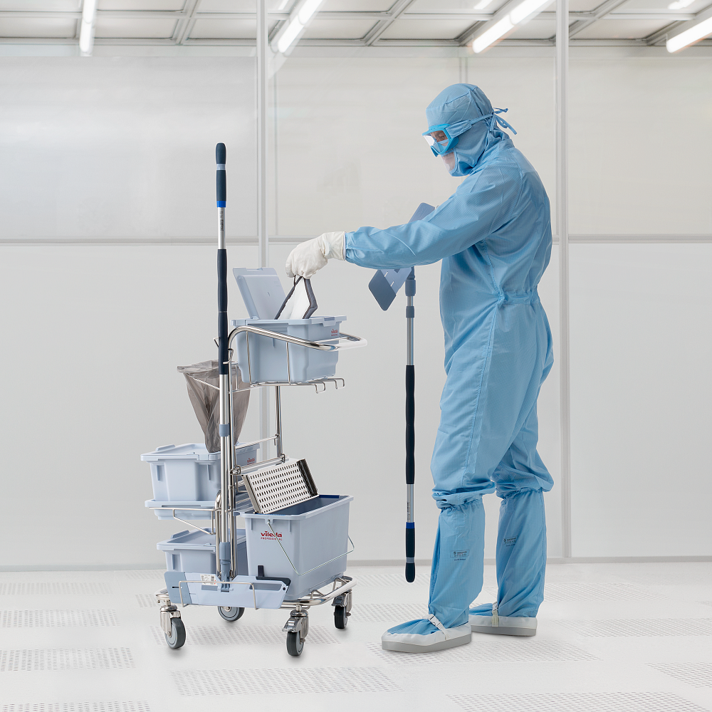 Тележка комплексная электрополированная для Чистых Помещений на базе Свеп Про