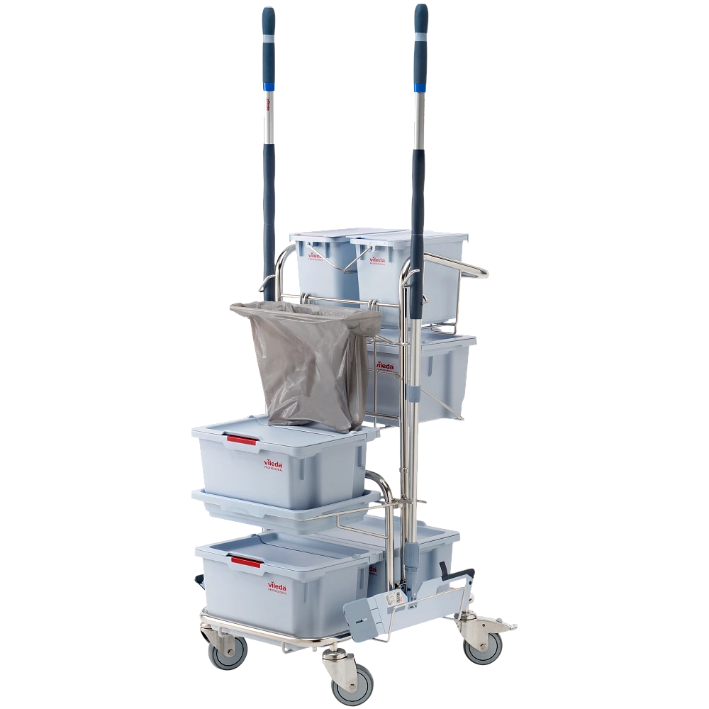 Тележка комплексная электрополированная для Чистых Помещений на базе Свеп Про Тележка комплексная электрополированная для Чистых Помещений на базе Свеп Про